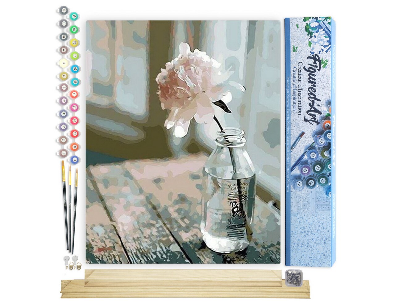 Figured'Art Paint by Numbers Kit for Adults White Flower 16"x20" - Craft Art Painting Rolled Canvas with DIY wooden frame